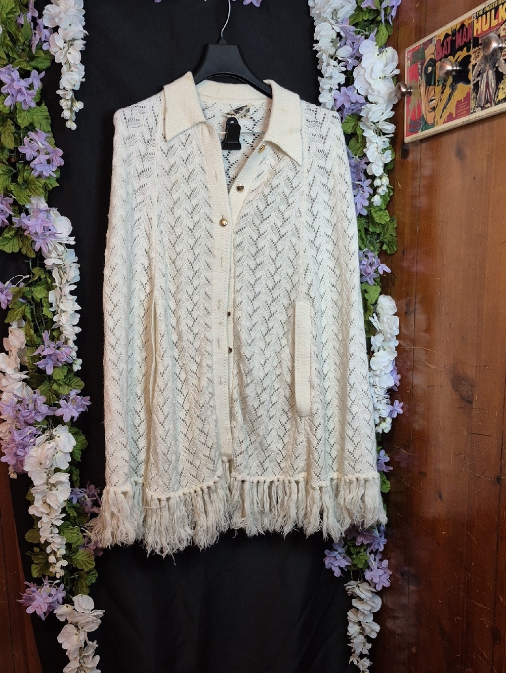 Cream Knit Fringe Button-Up Cardigan